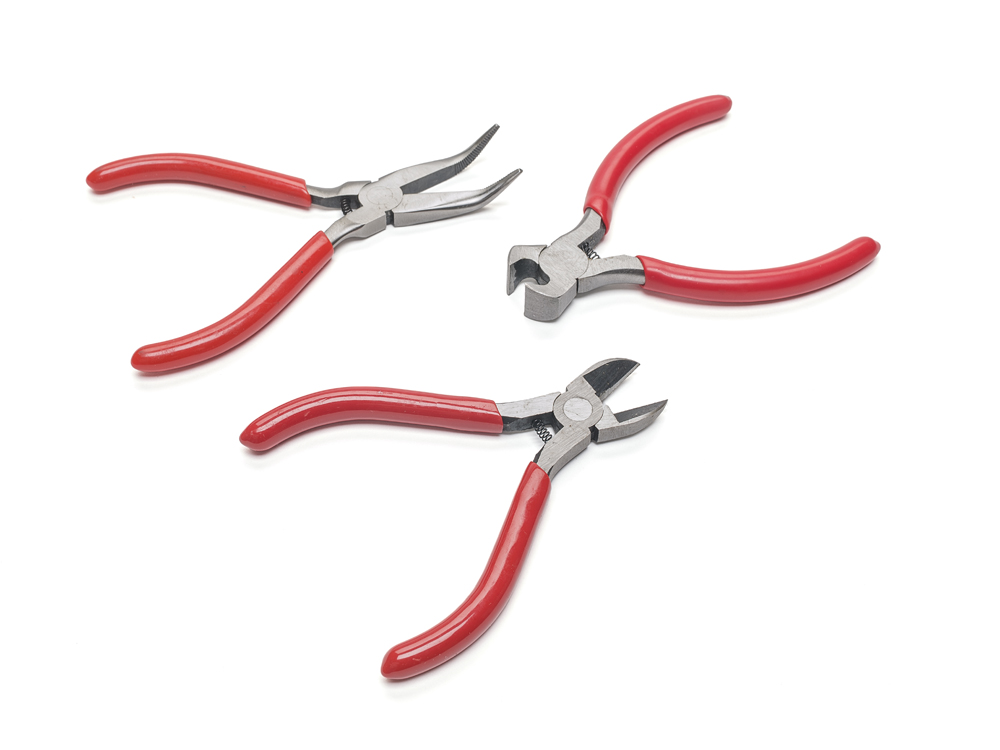 Wire cutter, end nipper, and bent-nose pliers