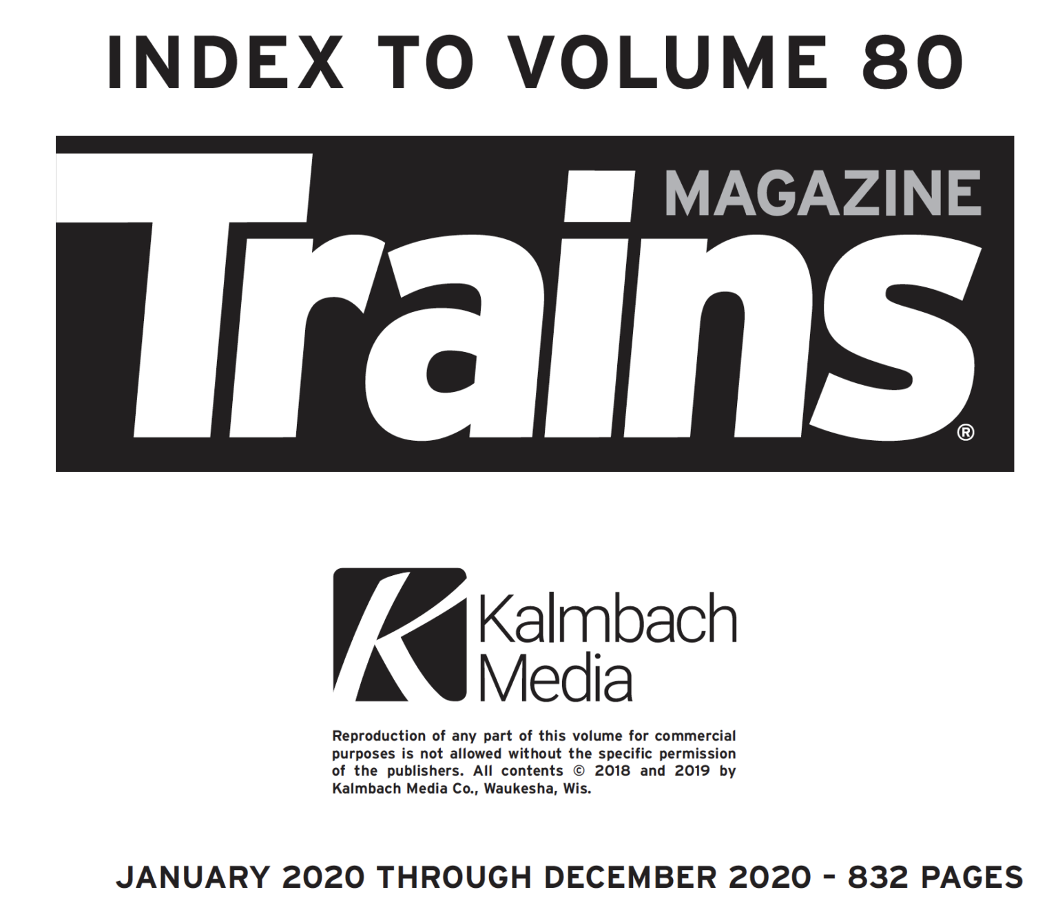 Trains Magazine 2020 index Trains