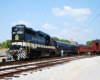  black locomotive in yard at Tennessee Valley Railroad Museum