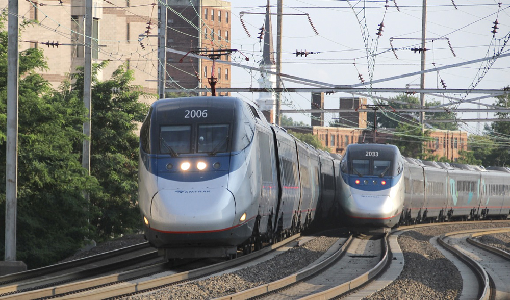 High speed trains meet on S curve