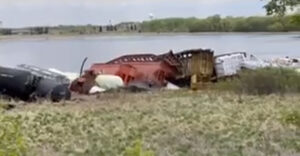 Derailed freight cars