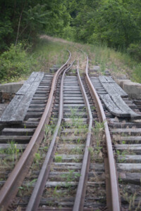 Bridge with sharply curving rails