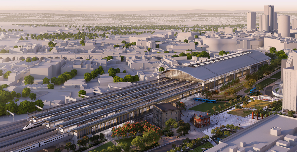 Aereal rendering of new train station