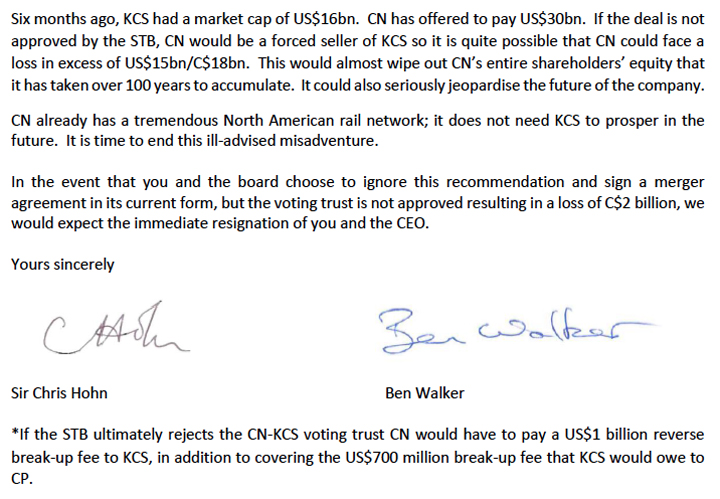 Major Cn Investor Urges Railway To Drop Kcs Bid Citing Regulatory Risk Updated Trains