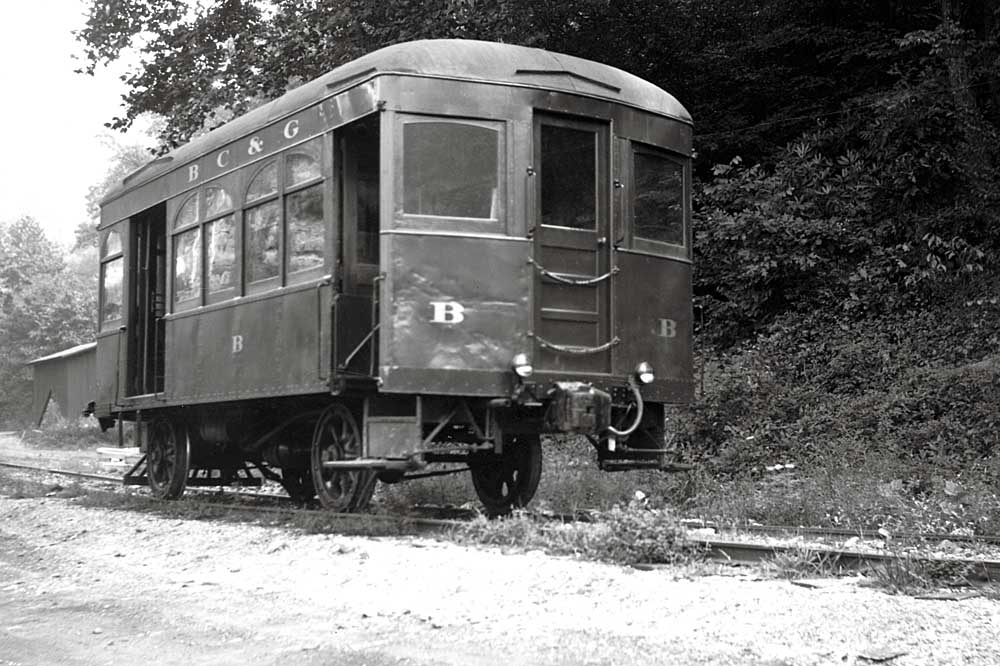 Rear of gas motor car