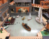 Indoor large-scale layout with boat harbor