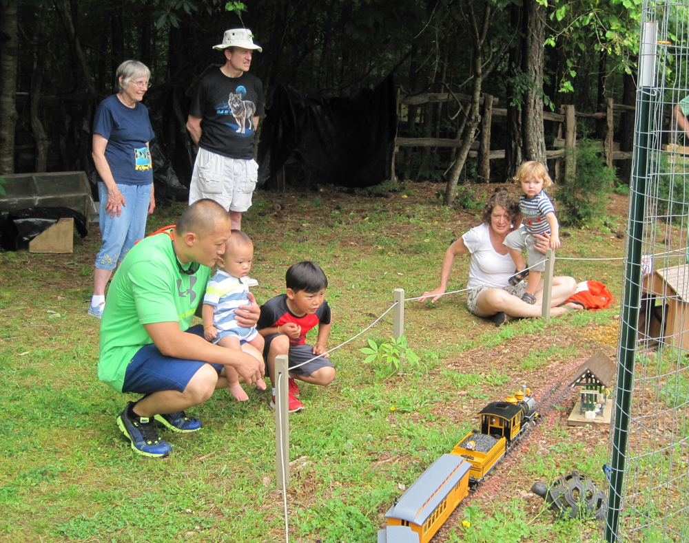  Kids and adults watch a large-scale train display