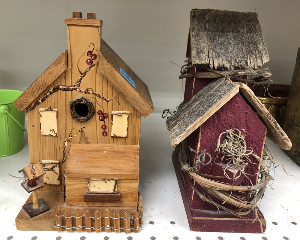 Two wood birdhouses