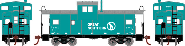 Athearn Roundhouse line HO scale Great Northern wide-cupola caboose no. X-114 in Big Sky Blue scheme.