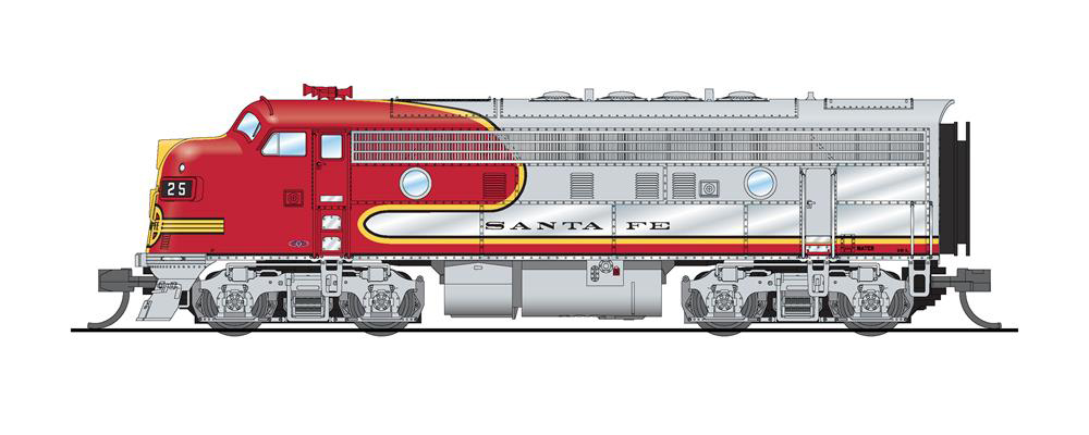 Broadway Limited Imports N scale Atchison, Topeka & Santa Fe Electro-Motive Division F3 diesel locomotive no. 25.