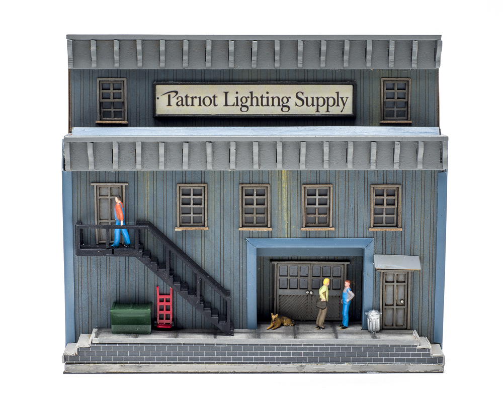 Menards HO scale Patriot Lighting Supply low-relief structure.