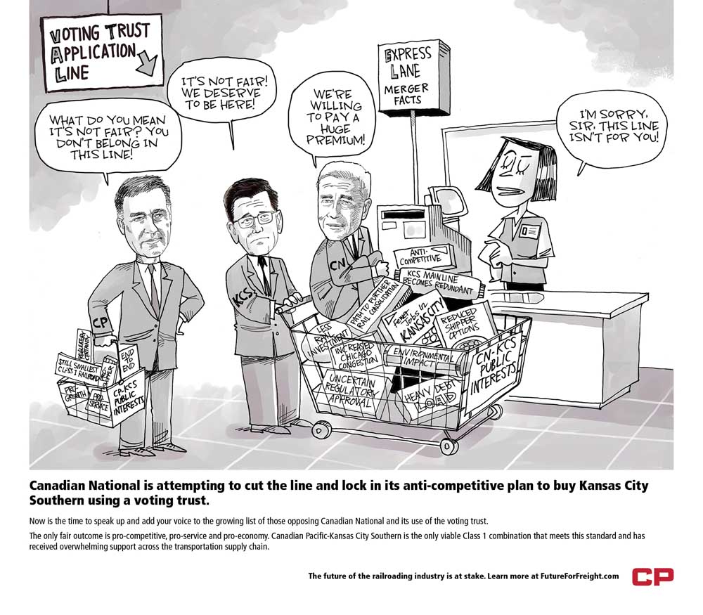 Political cartoon opposing CN+KCS merger