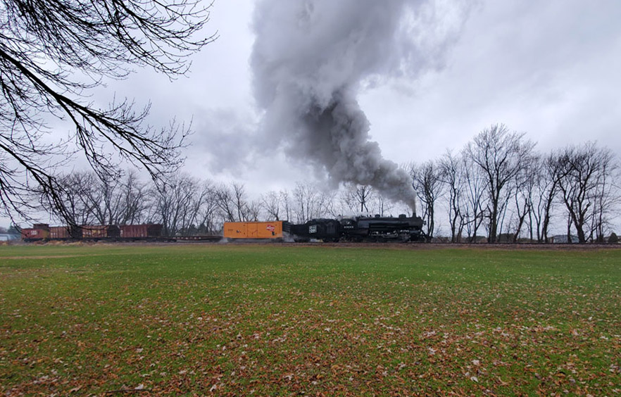 steam locomotive in fall in Wisconsin