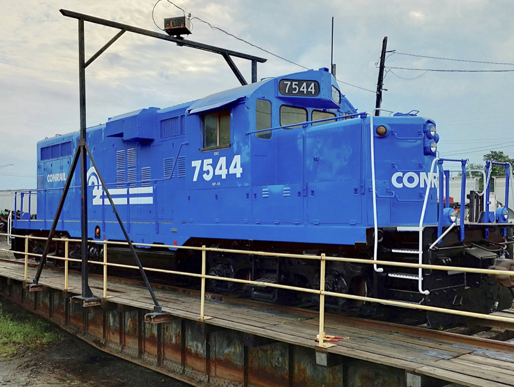 Blue diesel on turntable