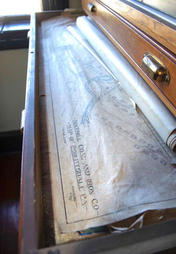 Large map in drawer of file cabinet