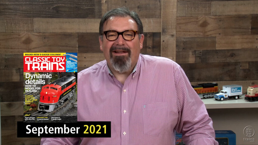 CTT editor Hal Miller with cover of September 2021 Classic Toy Trains