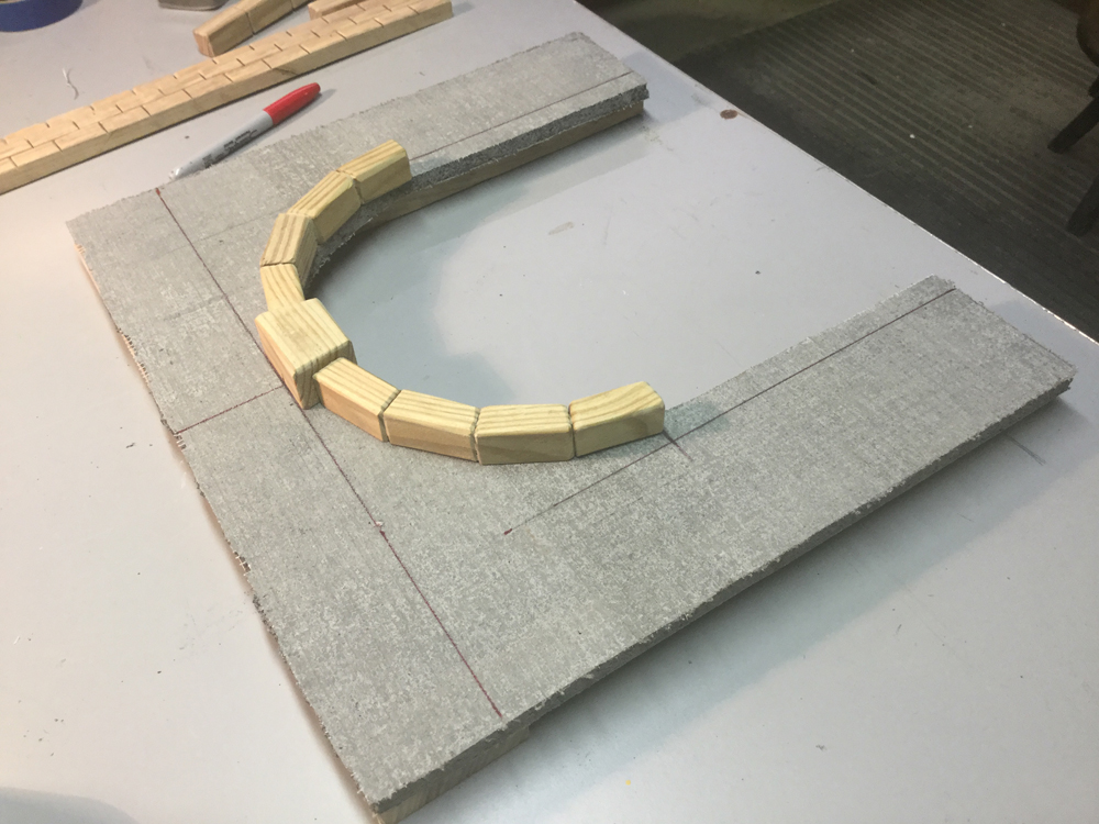 Blocks glued to frame of tunnel portal