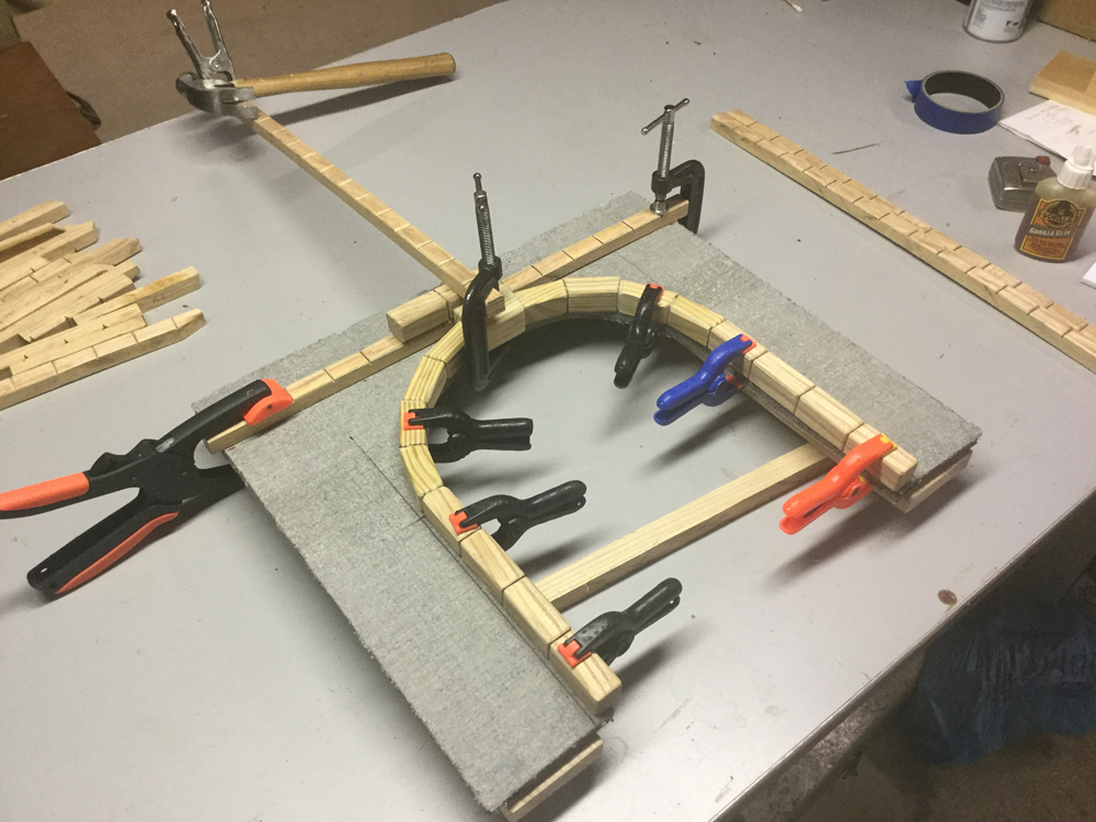 Column pieces clamped in place for tunnel portal