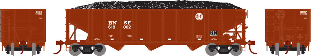 Athearn Trains BNSF three-bay hopper with exterior posts and removable coal load.