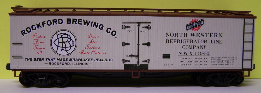 Rockford Brewing Co. 40-foot wood reefer for the Arlington Heights Society of Model Engineers club.