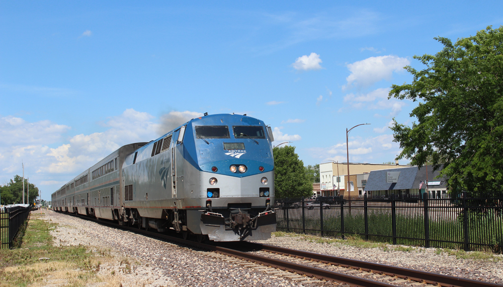 Amtrak passenger train with bilevel equipment