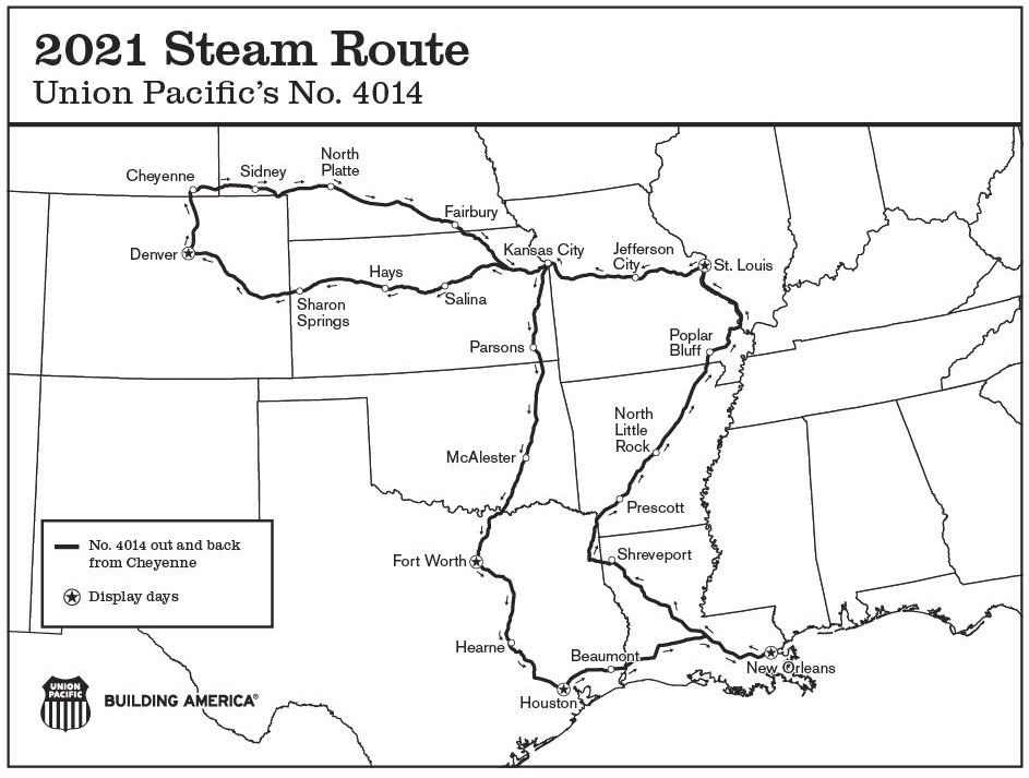 Map showing Big Boy tour route for 2021