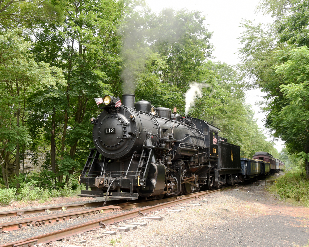 Steam locomotive pulls excursion passenger train