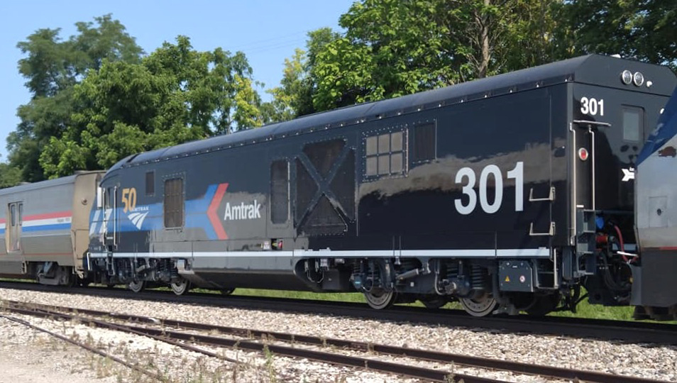 Rear view of black locomotive