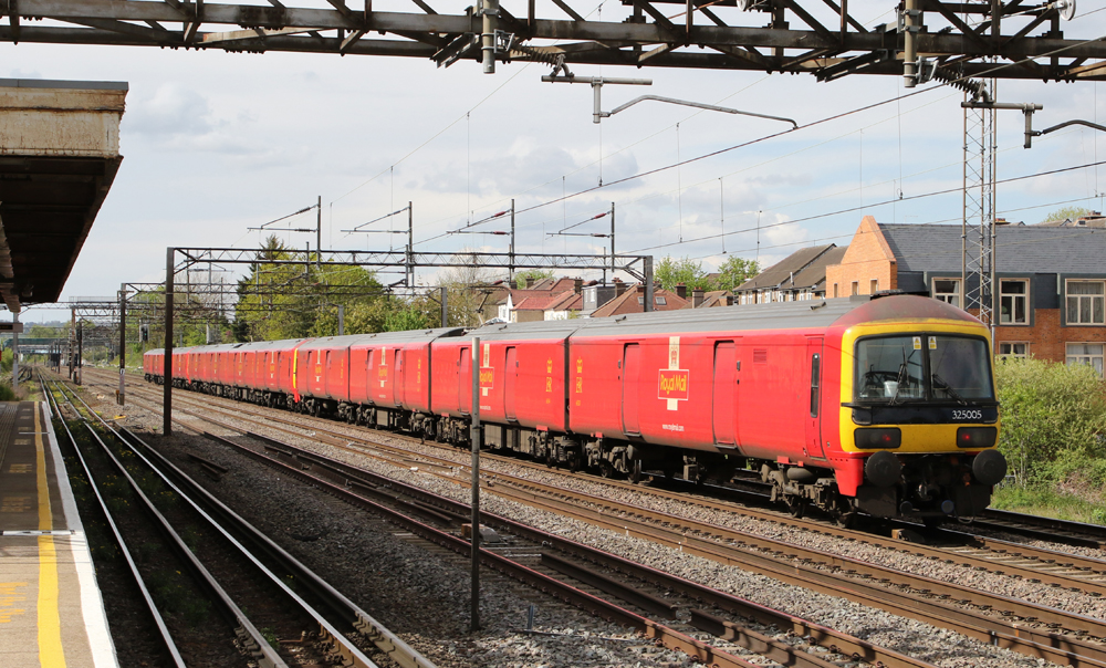 Red and yellow freight EMU trainset