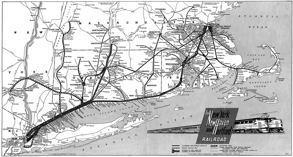 Black-and-white map of New Haven Railroad