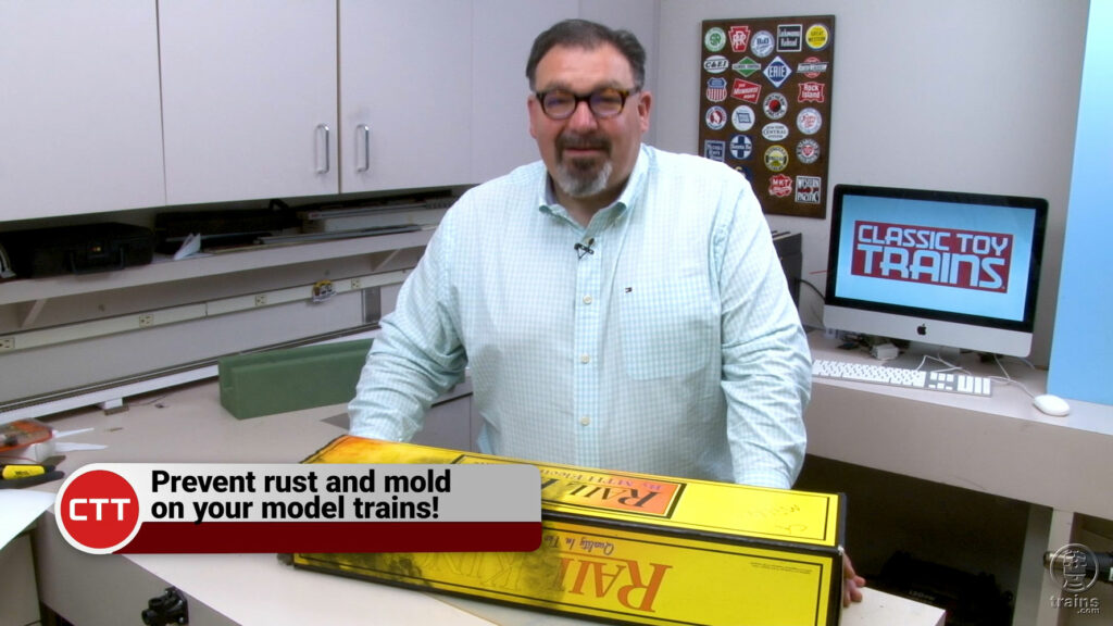 Hal Miller with a water-damaged locomotive box