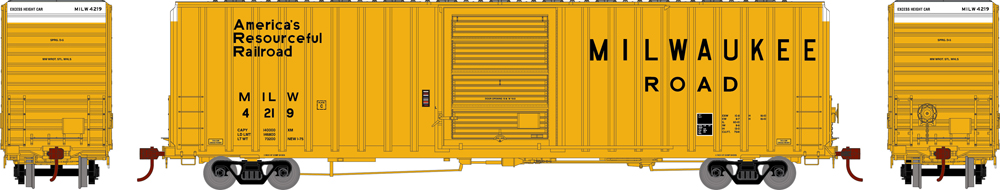 Milwaukee 60-foot hi-cube boxcar with exterior posts.