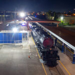 Steam locomotive at night