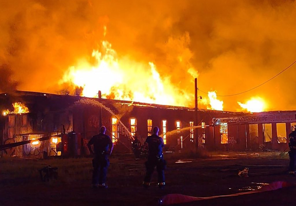 Building engulfed in flames
