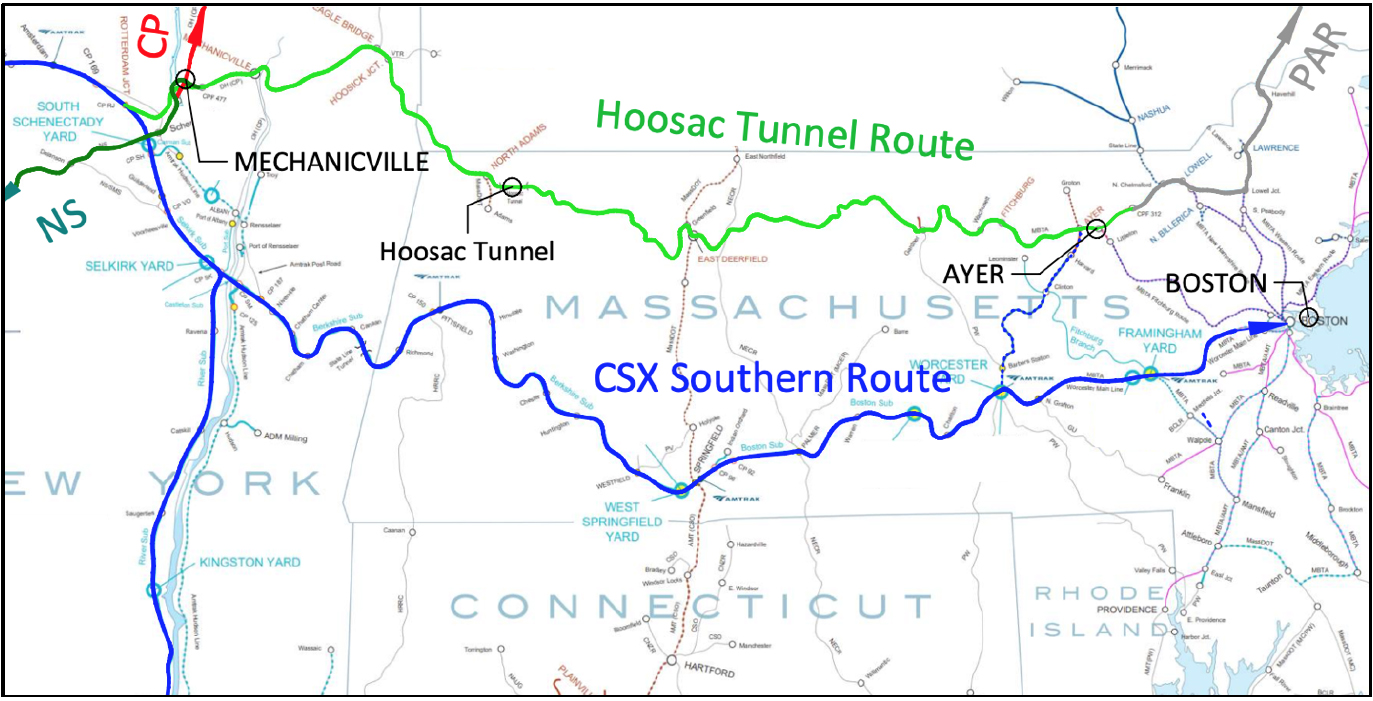 Map showing New England rail lines