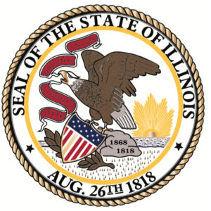 The Illinois state seal, with eagle and shield