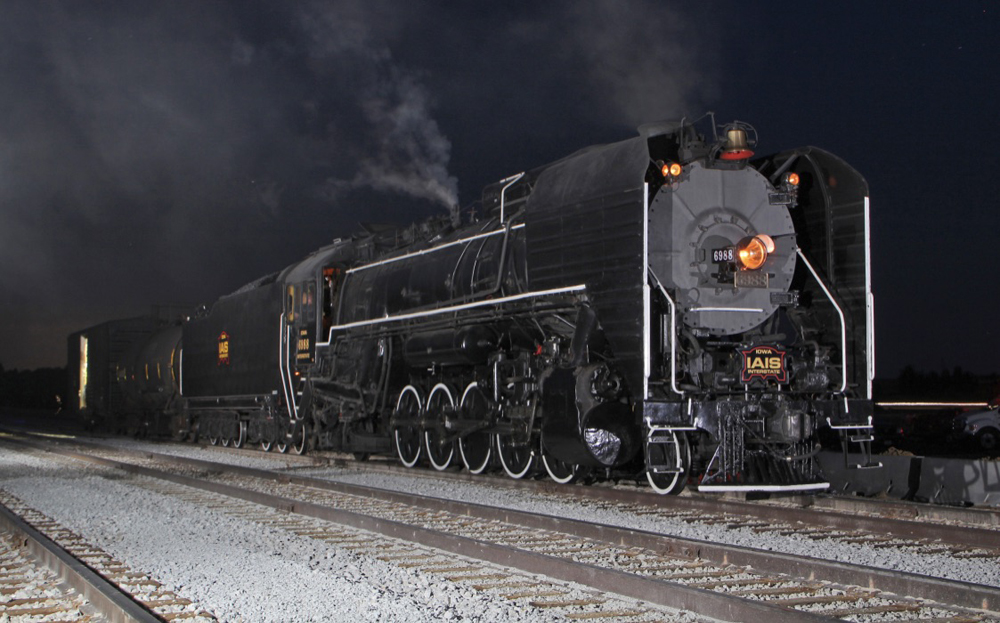 Night photo of steam locomotive