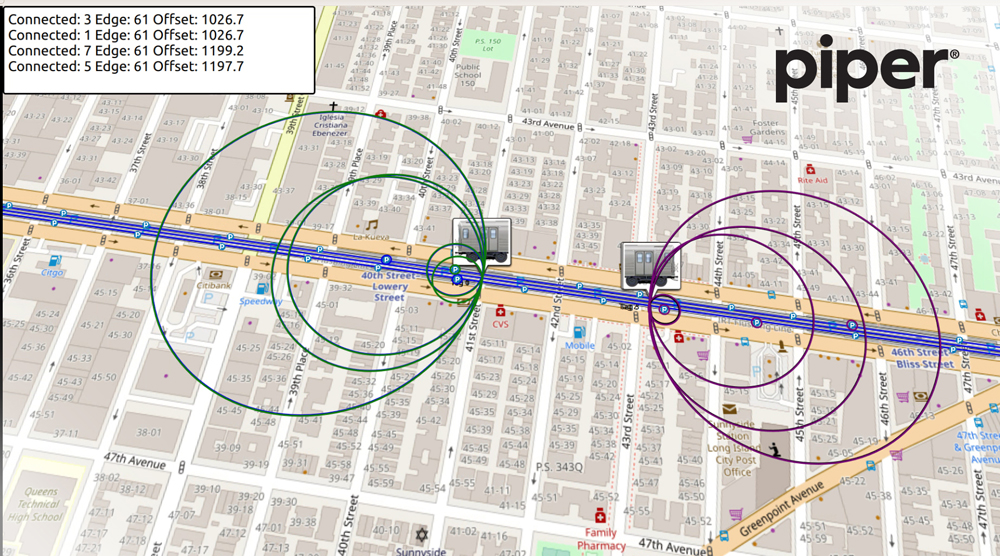 Map with circles showing radio coverage area