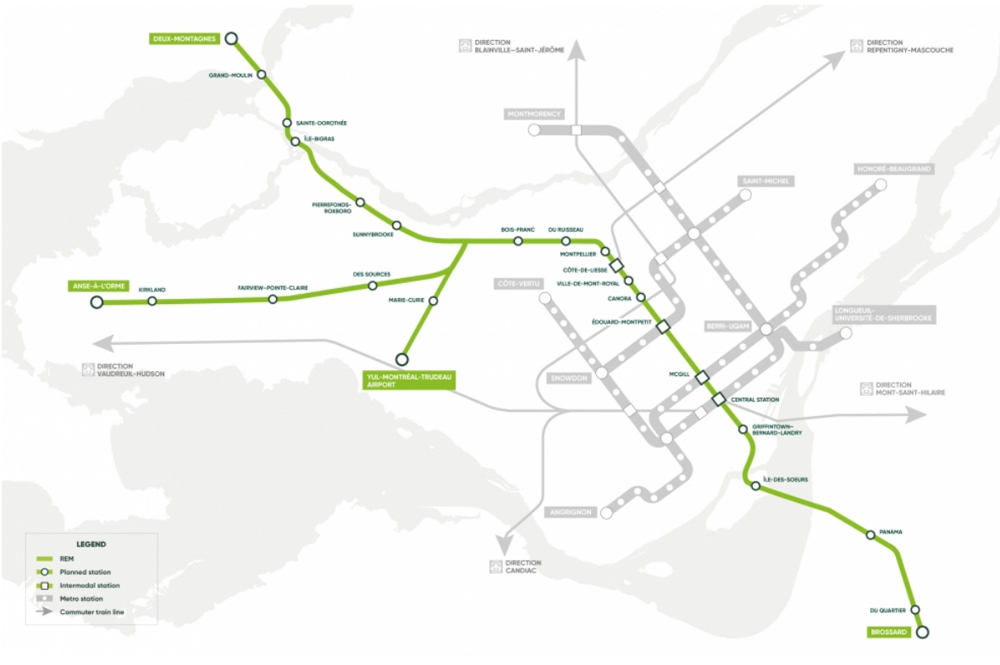 Map of Montreal light rail system under construction