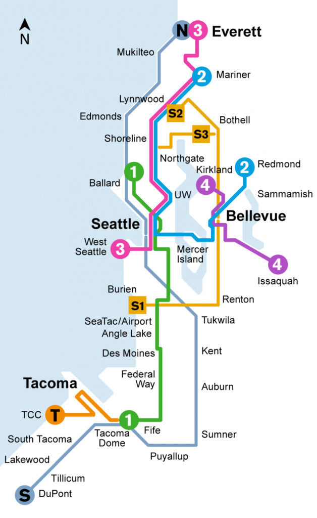Map of Seattle-area transit routes