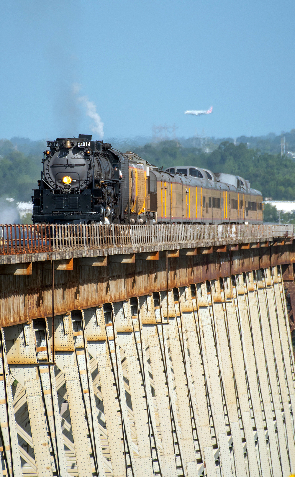 Big Boy locomotive on bridge