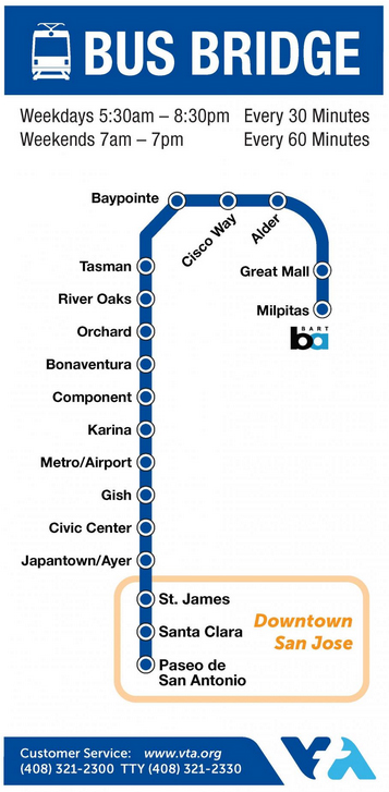 Map showing route of temporary bus service