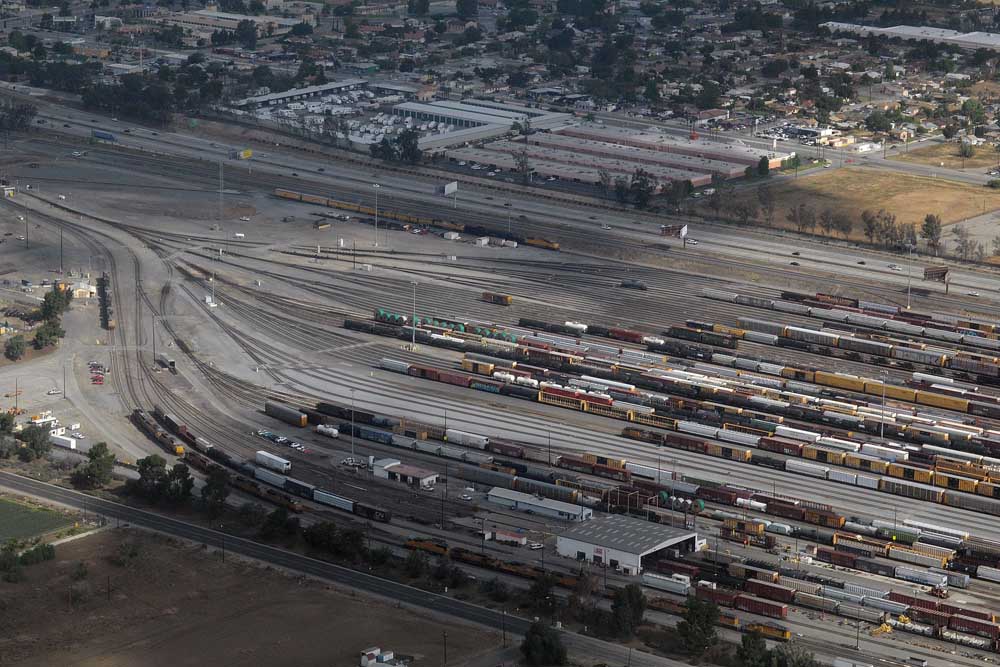 Rail yard as seen from a passing air plane