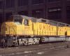 Broadside color photo of Union Pacific road-switcher diesel locomotive.