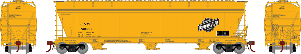Chicago & North Western American Car & Foundry 4,600-cubic-foot capacity three-bay Center Flow covered hopper.