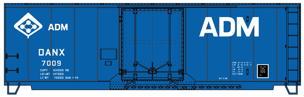 Archer Daniels Midland 40-foot insulated boxcar.