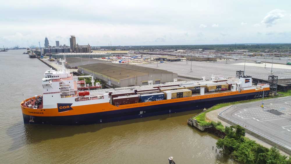 Boat with railcars at dock