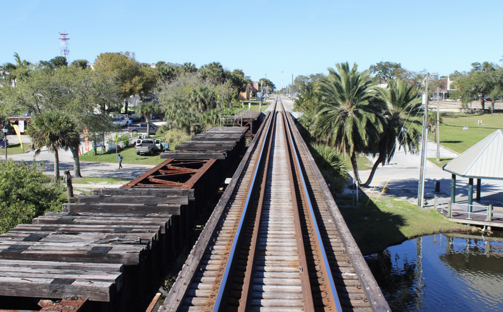 Railroad bridge as seen from on board trian