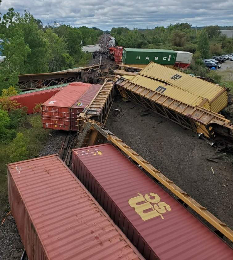 Overturned container cars