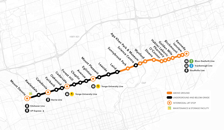 Map of Toronto light rail line.